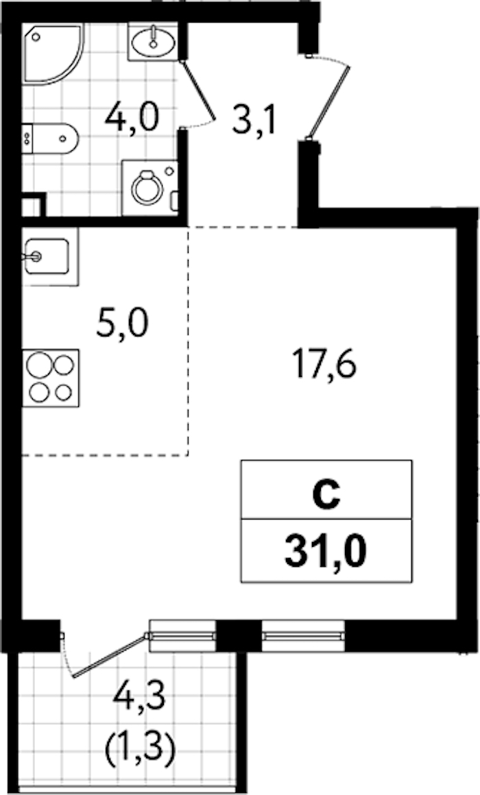 Квартира студия 31 м², 1/12 эт., ЖК «А101 Всеволожск»